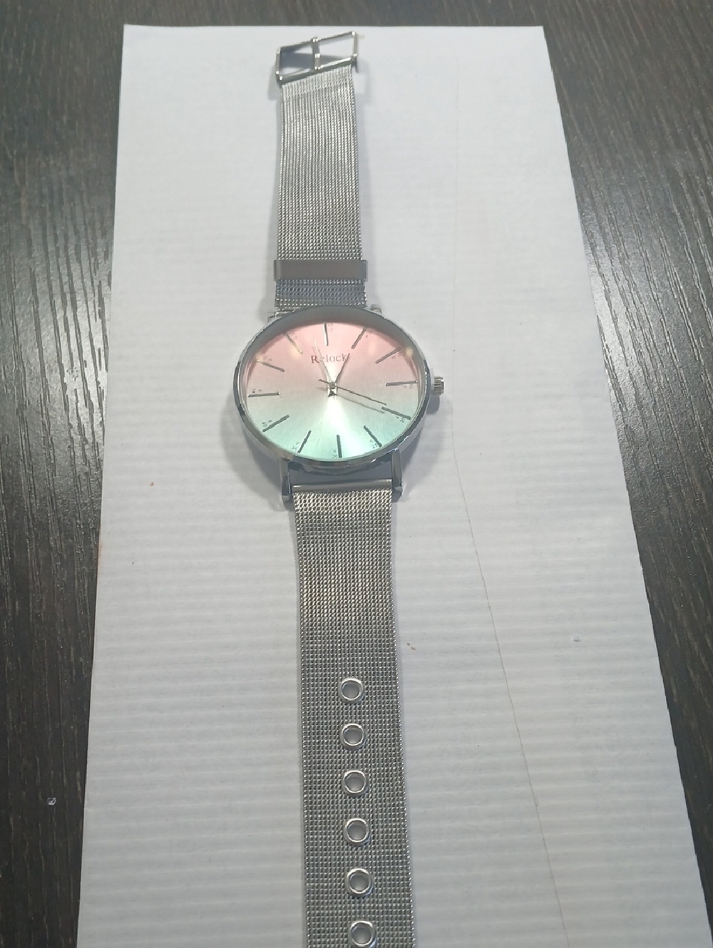 Iridescent Dial Silver Mesh Strap Watch - Picture 1 of 7